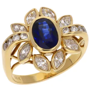 18K Yellow Gold Sapphire and Diamond Ring