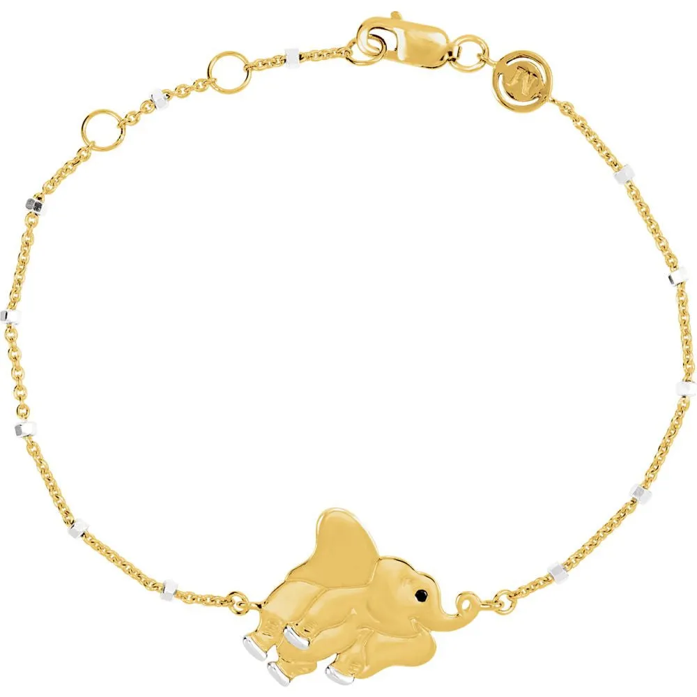 18k Yellow Gold Vermeil Elephant 7.5" Bracelet for Strength