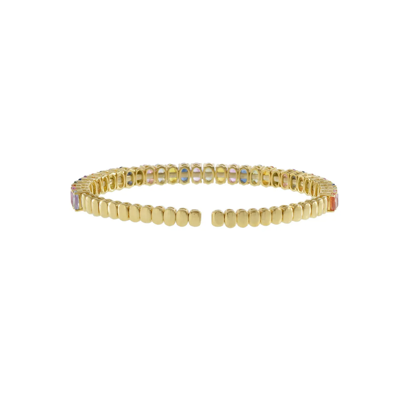 18KT Yellow Gold Multi Color Sapphire And Diamond Cuff Bangle