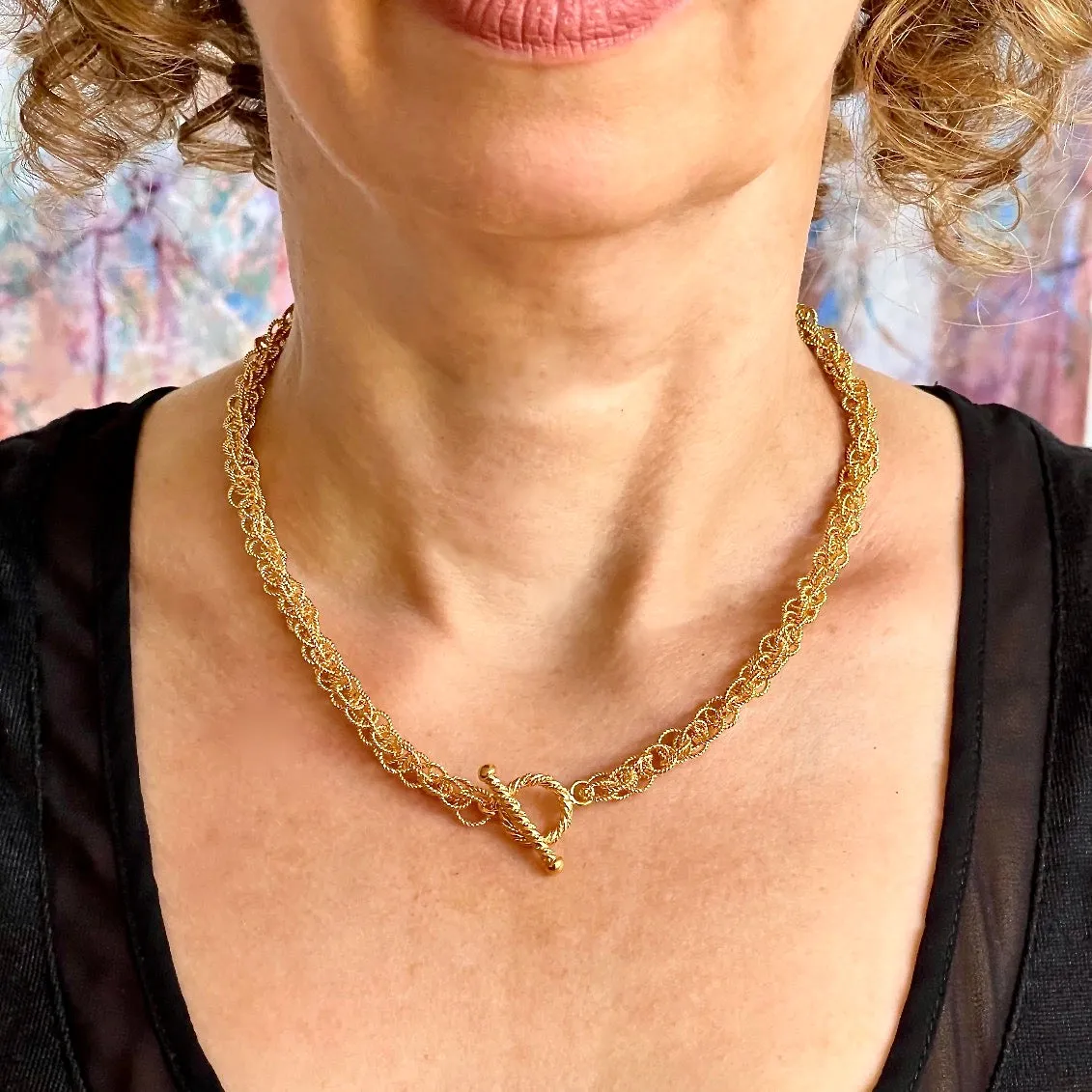 18" Handcrafted 24K Gold Vermeil 7mm Spinner Necklace with Toggle Clasp