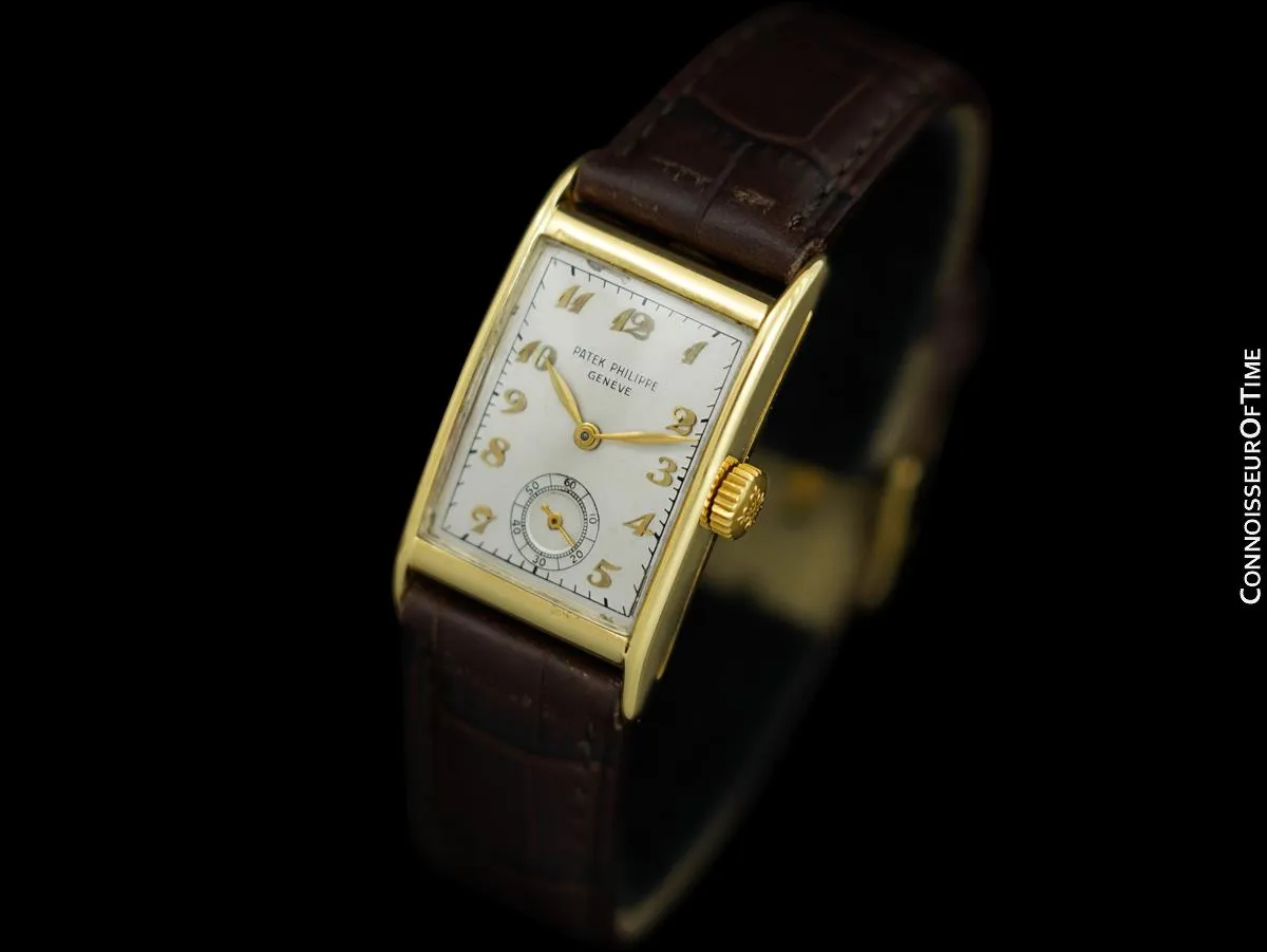 1960's Patek Philippe Vintage Mens Rectangular Watch with Bregeut Dial - 18K Gold
