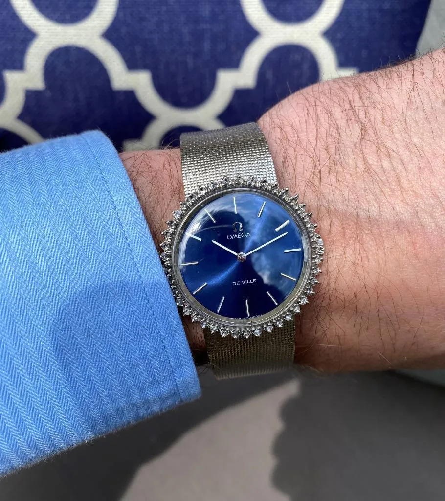 1970's Omega Geneve Vintage Mens Handwound Watch - Stainless Steel & Diamonds