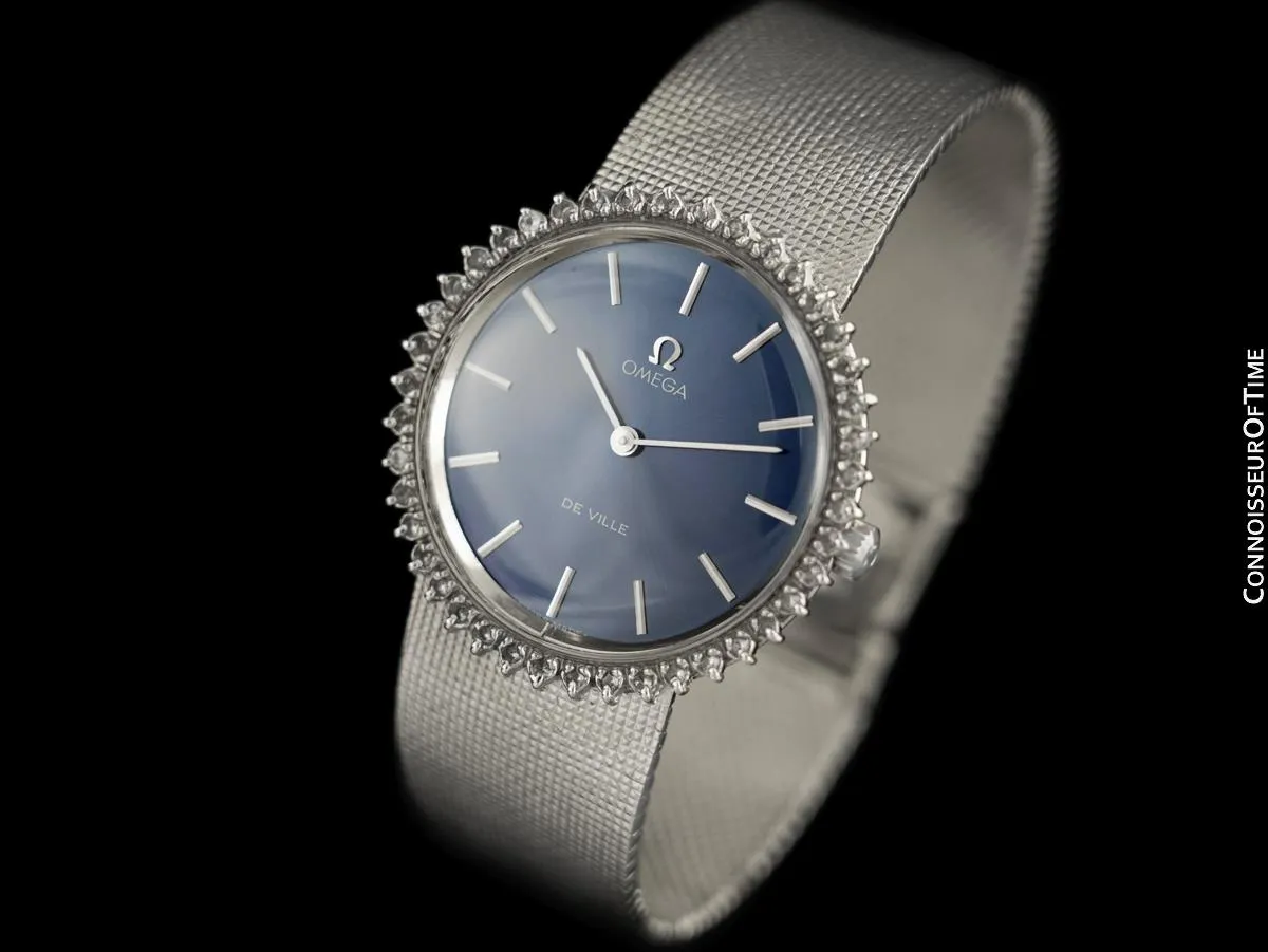 1970's Omega Geneve Vintage Mens Handwound Watch - Stainless Steel & Diamonds