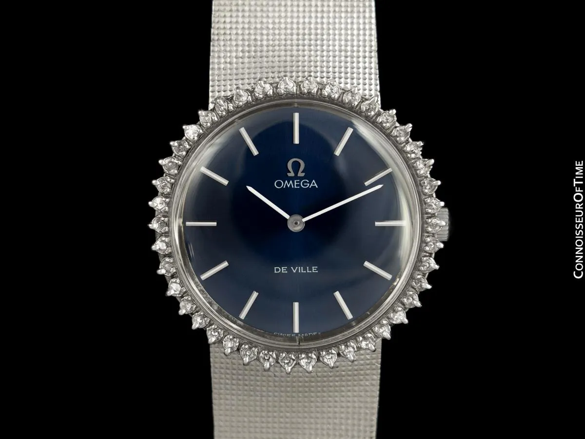 1970's Omega Geneve Vintage Mens Handwound Watch - Stainless Steel & Diamonds