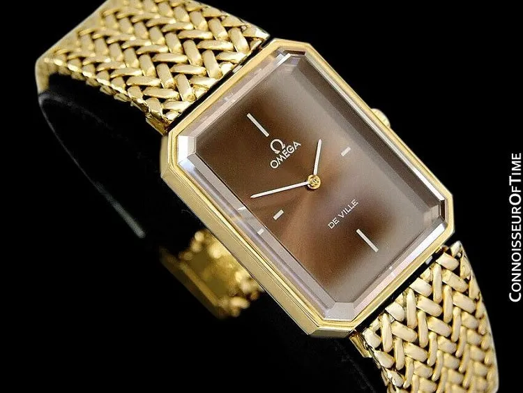 1973 Omega De Ville Mens "Emerald" Modern Watch with Brown Bronze Dial By Andrew Grima - 18K Gold Plated & Stainless Steel