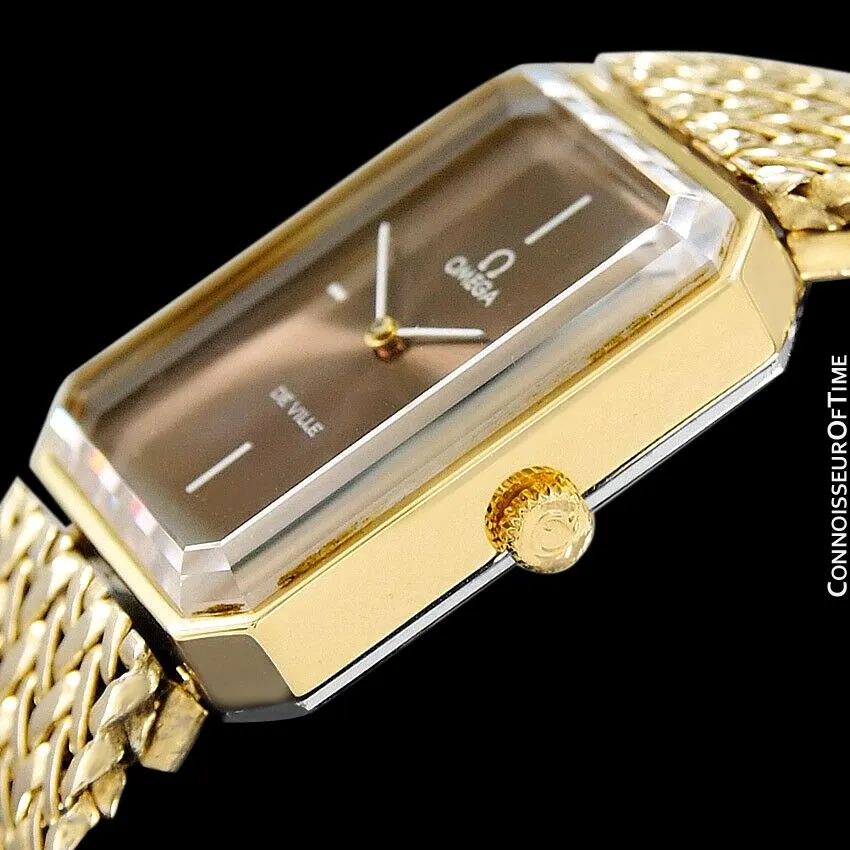 1973 Omega De Ville Mens "Emerald" Modern Watch with Brown Bronze Dial By Andrew Grima - 18K Gold Plated & Stainless Steel