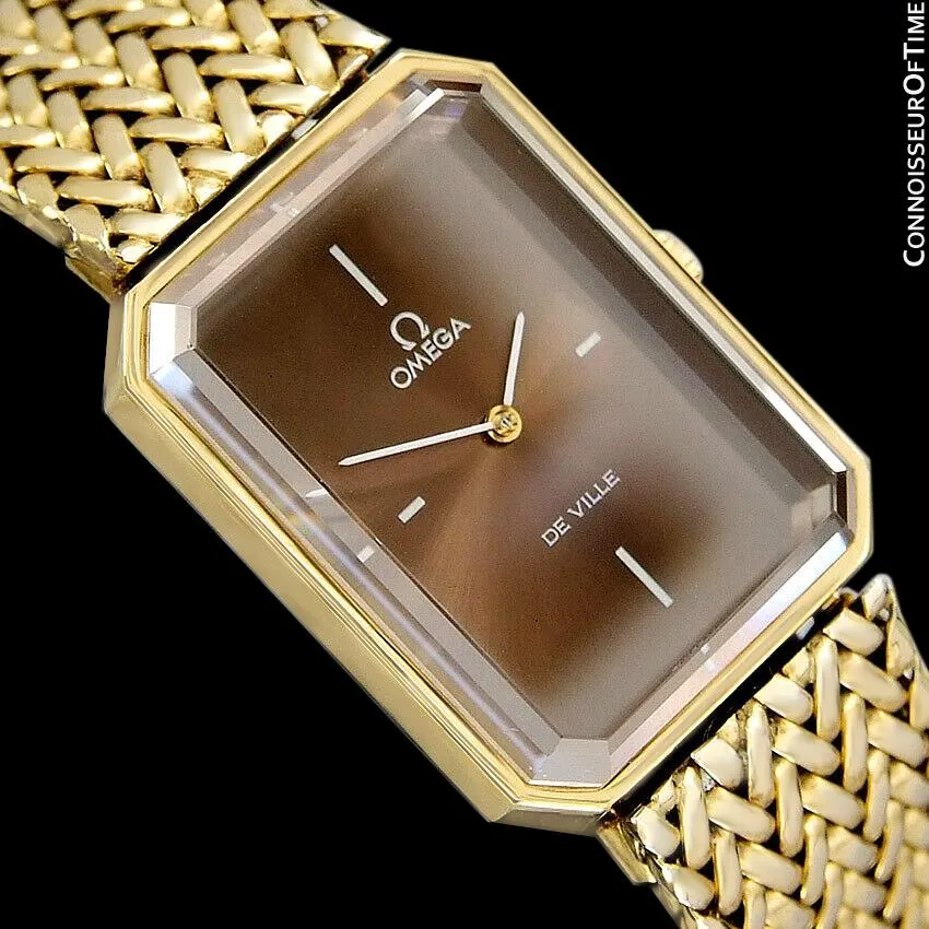 1973 Omega De Ville Mens "Emerald" Modern Watch with Brown Bronze Dial By Andrew Grima - 18K Gold Plated & Stainless Steel