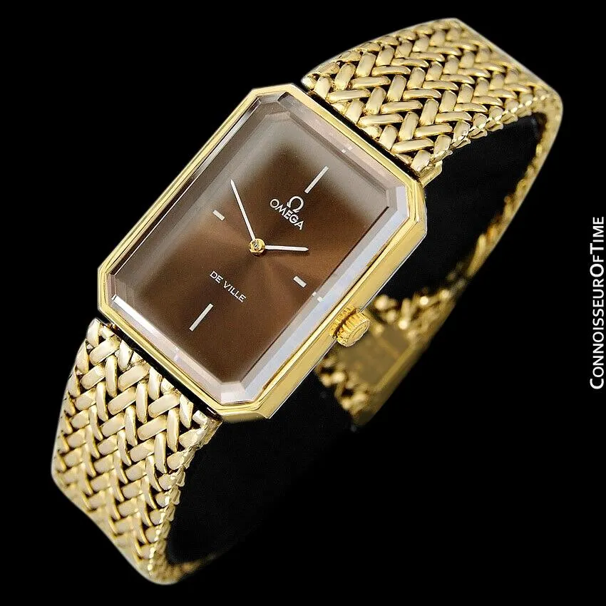 1973 Omega De Ville Mens "Emerald" Modern Watch with Brown Bronze Dial By Andrew Grima - 18K Gold Plated & Stainless Steel