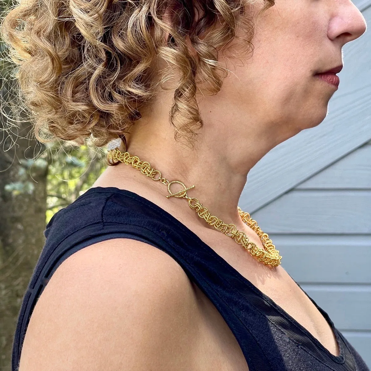 19.75" Handcrafted 24K Gold Vermeil 10mm Saturn Necklace with Toggle Clasp