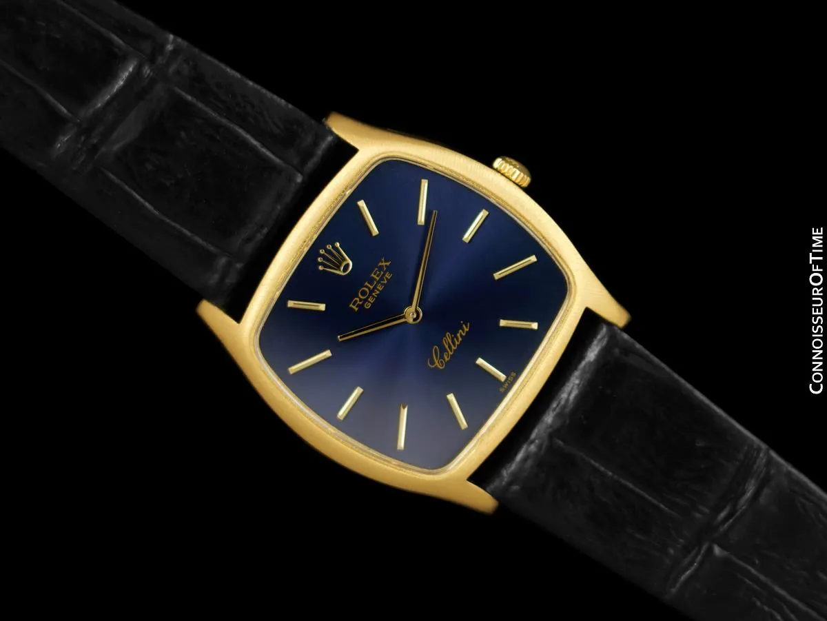 1976 Rolex Cellini Vintage Mens Handwound TV Shaped Dress Watch, Ref. 3805 - 18K Gold