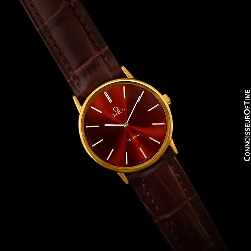 1978 Omega De Ville Vintage Mens Midsize Ultra Thin Dress Watch - 18K Gold Plated