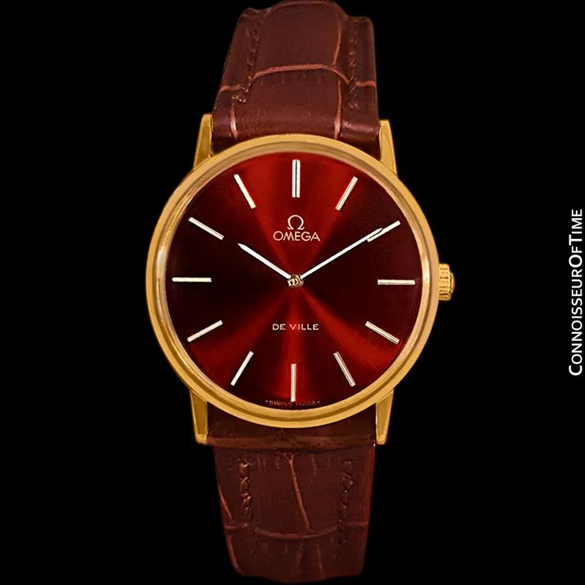 1978 Omega De Ville Vintage Mens Midsize Ultra Thin Dress Watch - 18K Gold Plated