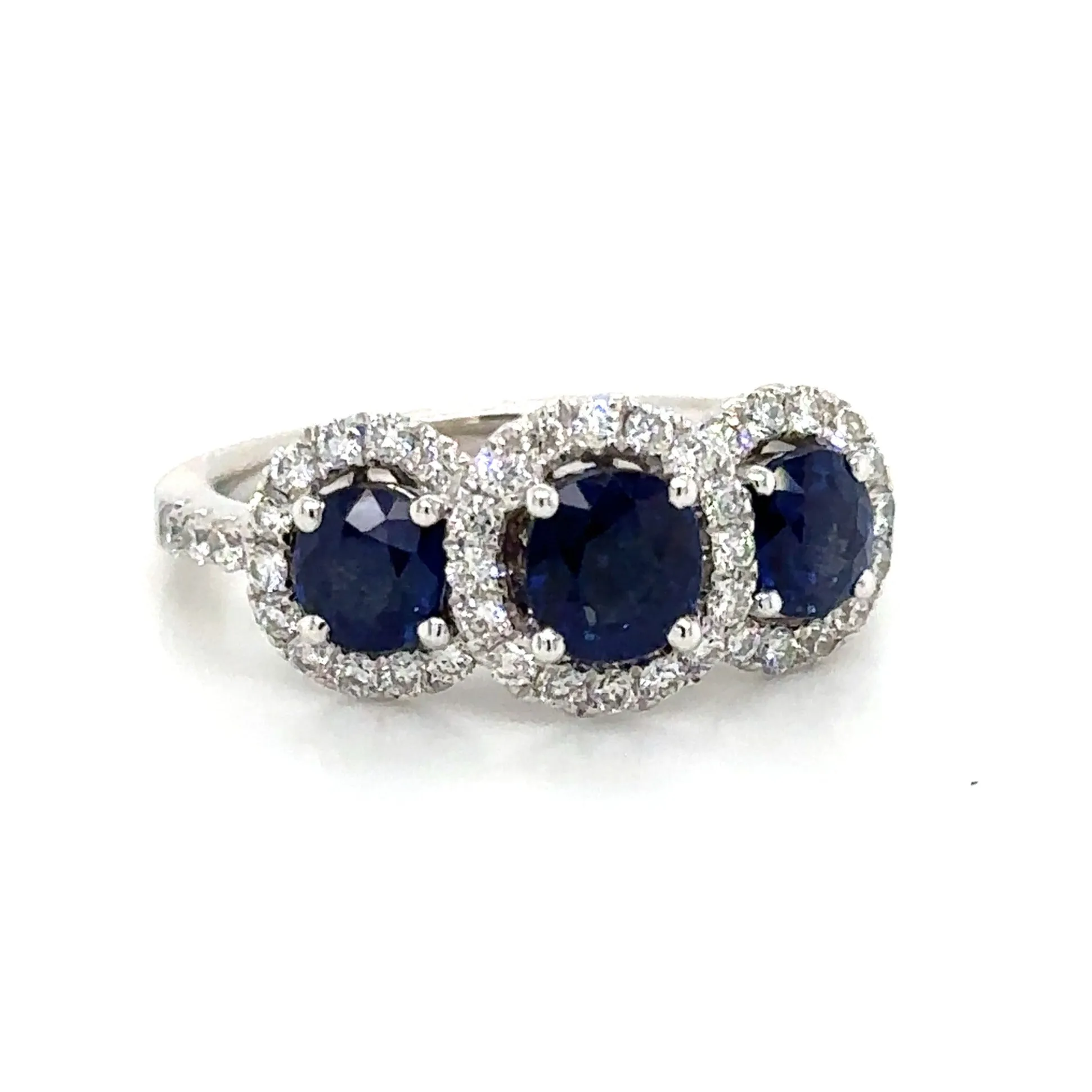 2.32carat Three Stone Royal Blue Sapphire & Diamond Ring