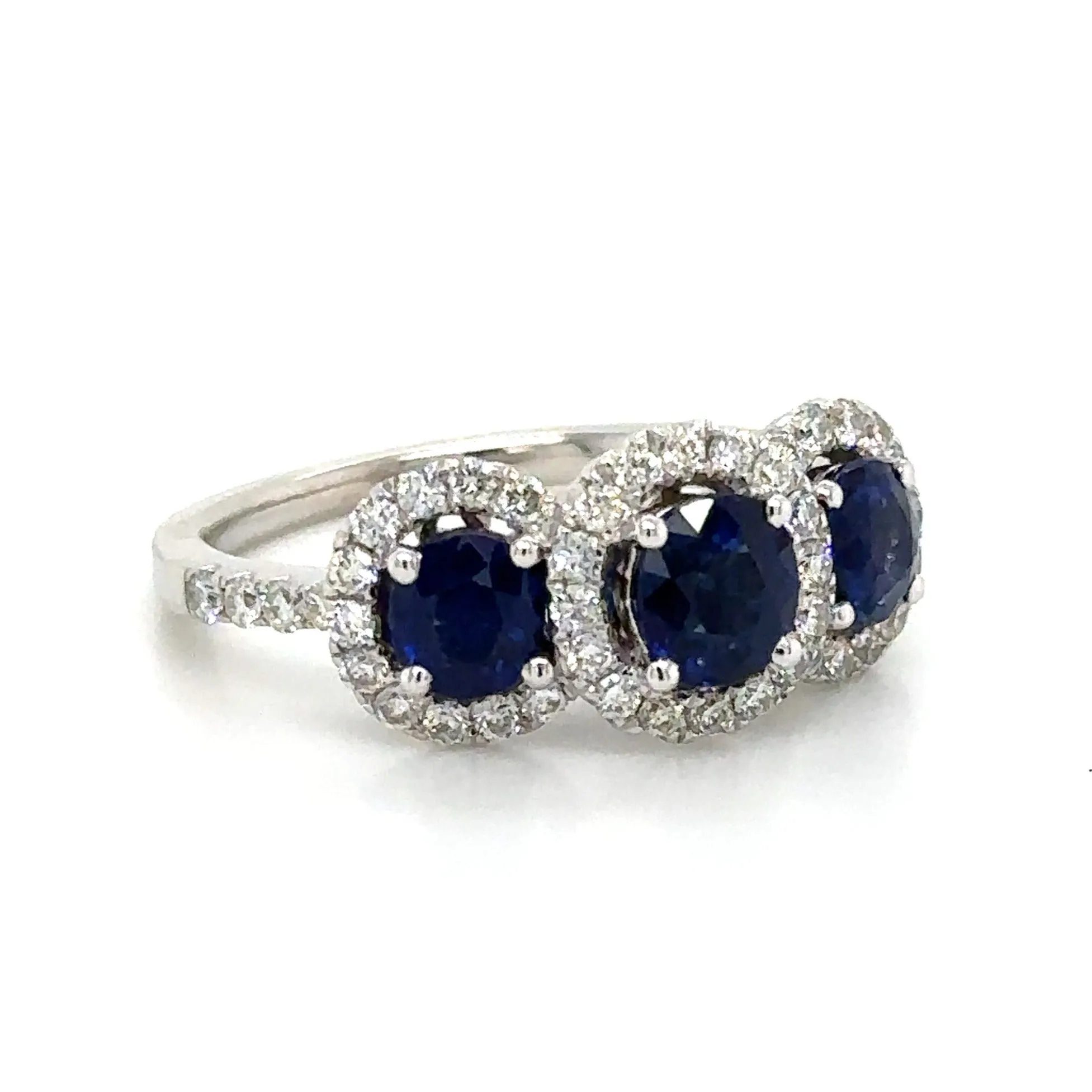 2.32carat Three Stone Royal Blue Sapphire & Diamond Ring