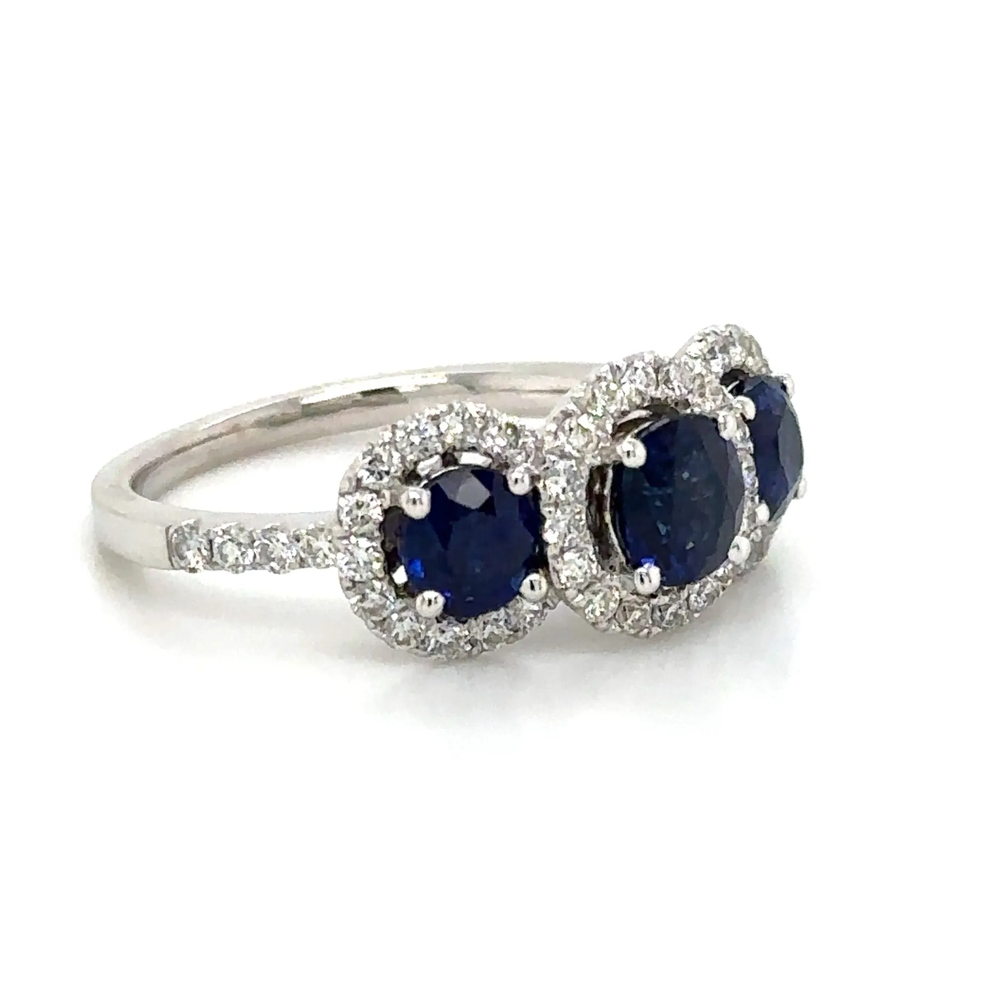 2.32carat Three Stone Royal Blue Sapphire & Diamond Ring