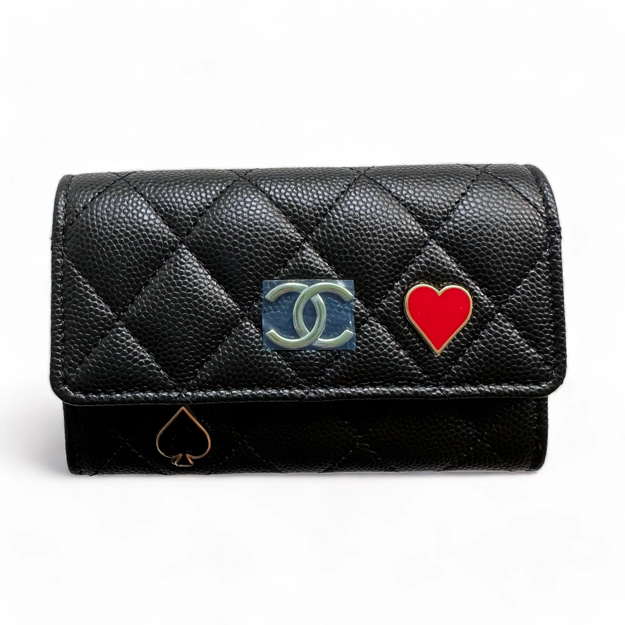 23C Casino Charms Classic Flap Card Holder Black Caviar