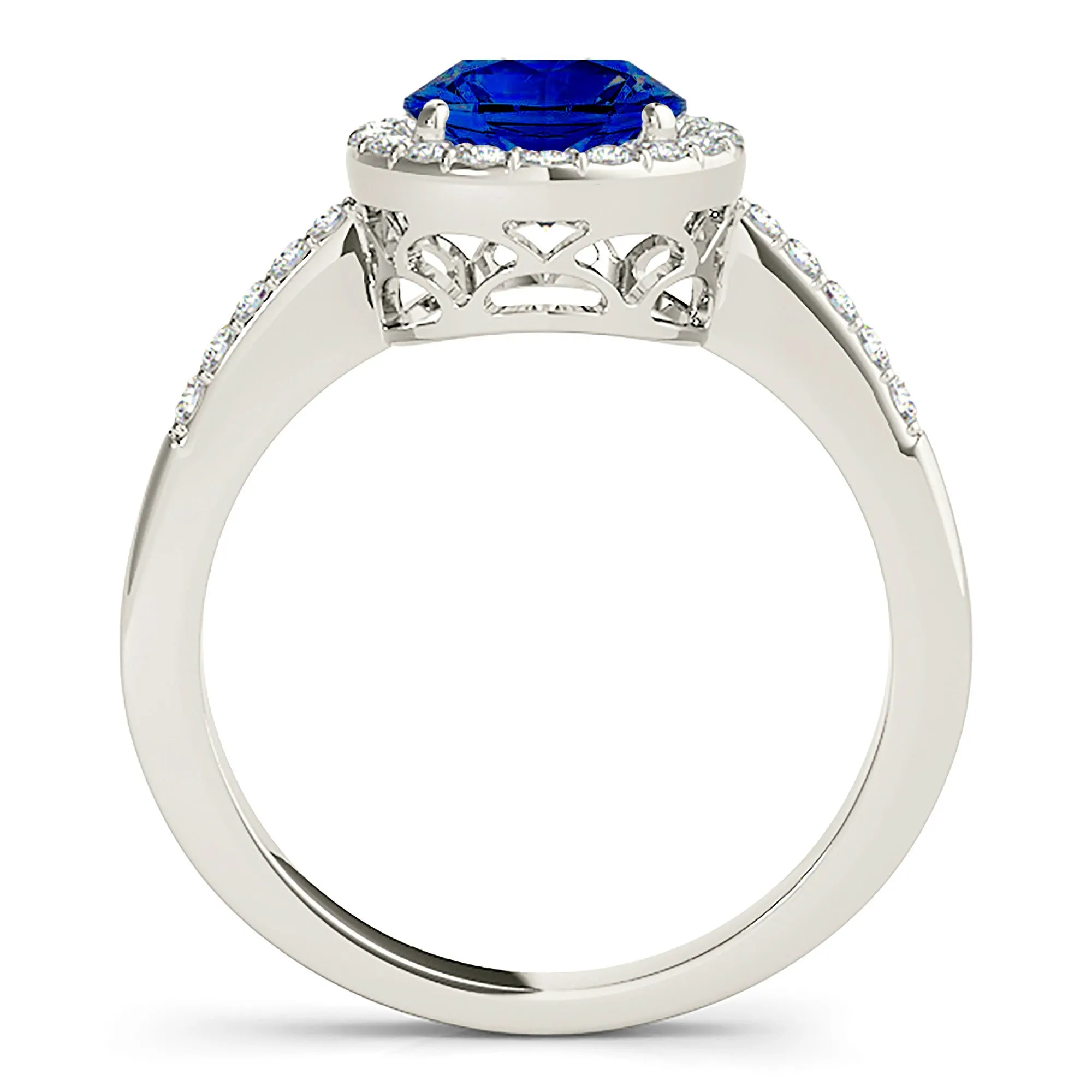 2.40 ct. Genuine Blue Sapphire Halo Ring Gallery Work