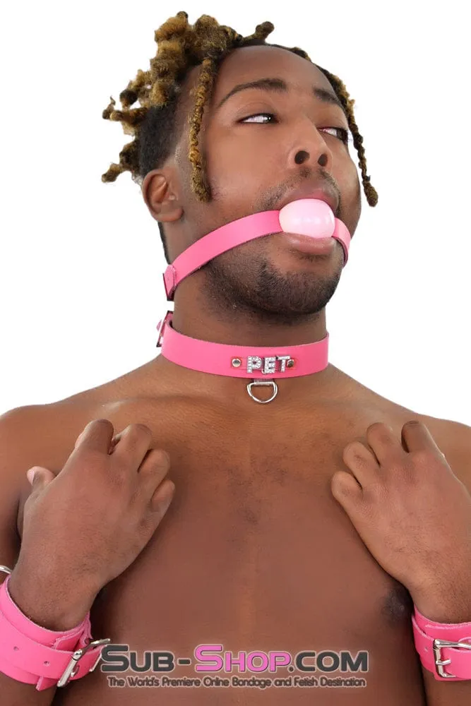 2541A-SIS      Sissy Boi Bitch Hot Pink Classic Leather Ball Gag Dominant Woman Strap, Candy Pop Pink Ball