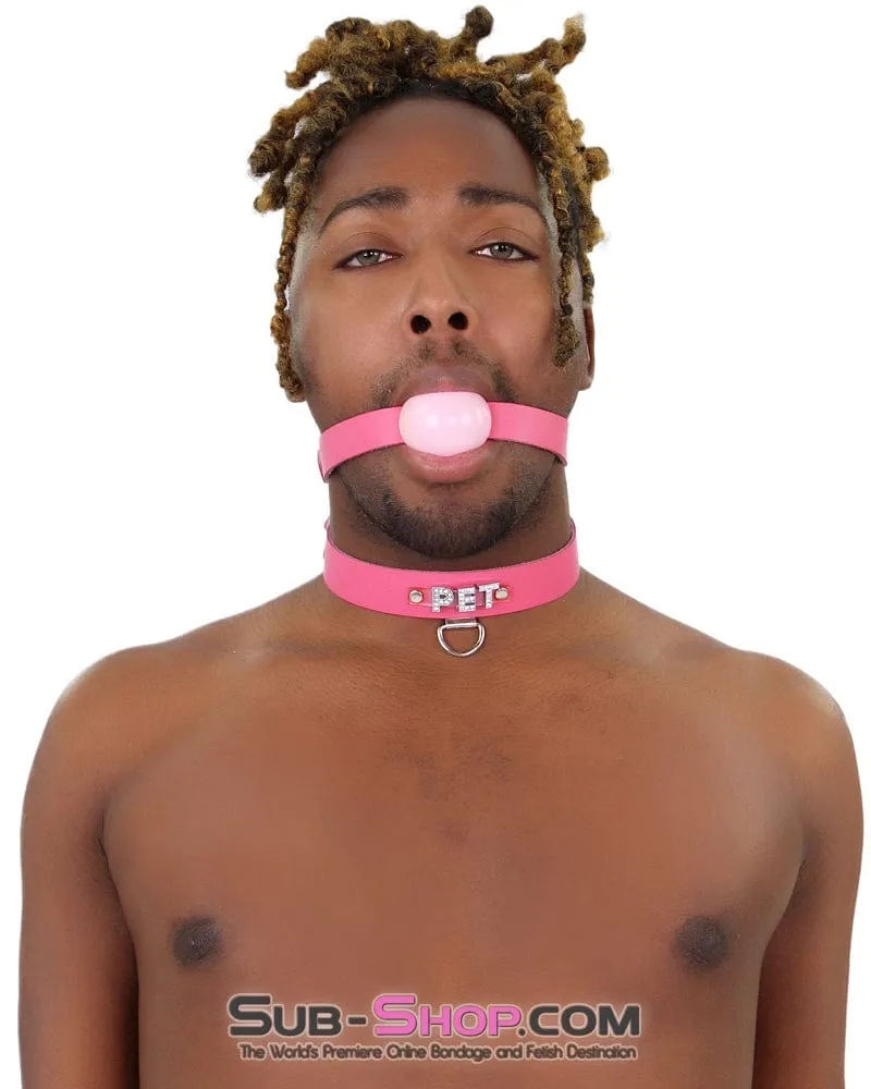 2541A-SIS      Sissy Boi Bitch Hot Pink Classic Leather Ball Gag Dominant Woman Strap, Candy Pop Pink Ball
