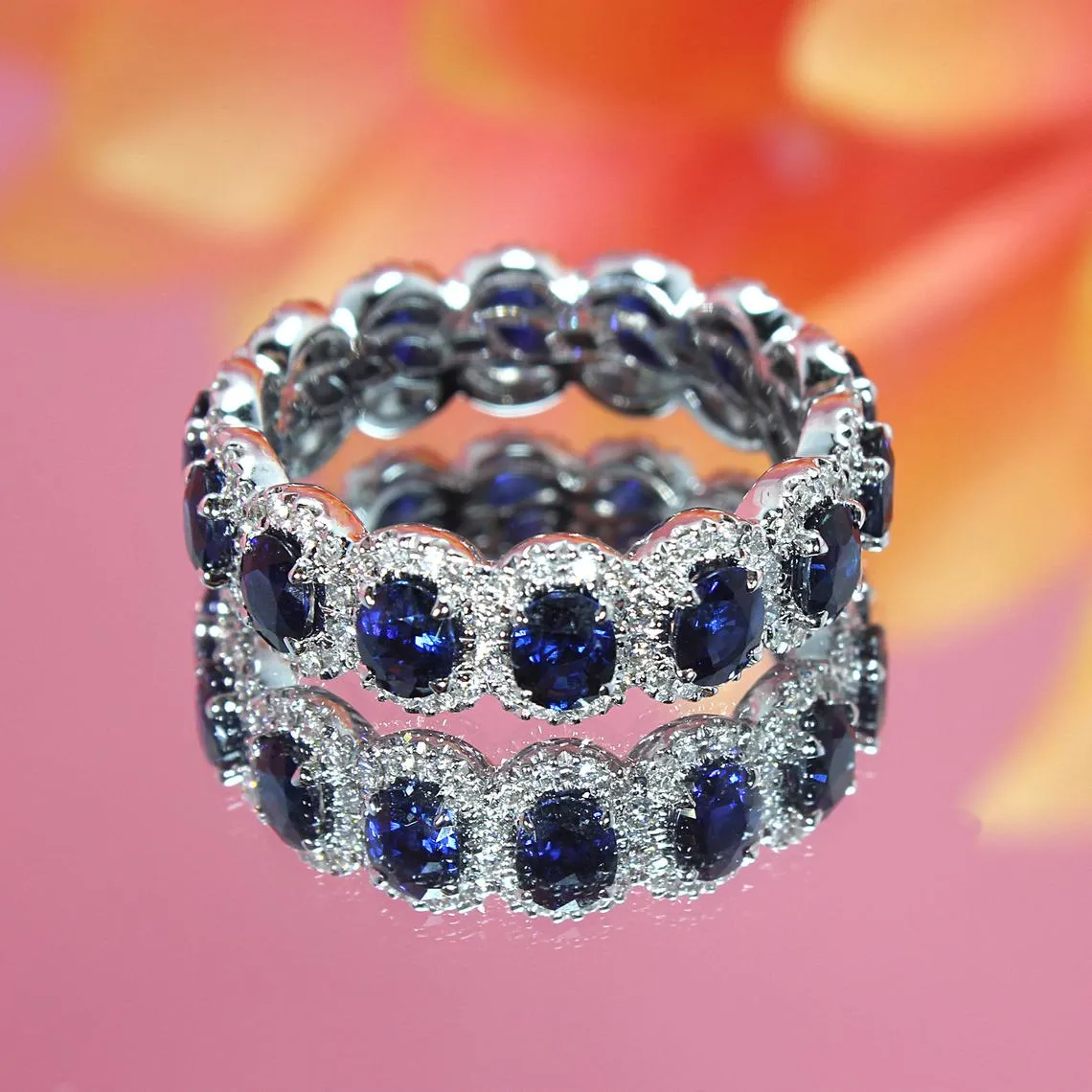 3.05 ct. Genuine Blue Oval Sapphire Eternity Ring