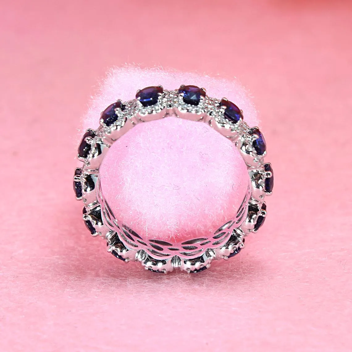 3.05 ct. Genuine Blue Oval Sapphire Eternity Ring