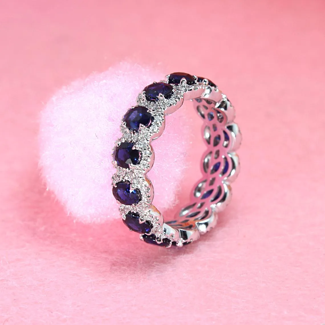 3.05 ct. Genuine Blue Oval Sapphire Eternity Ring