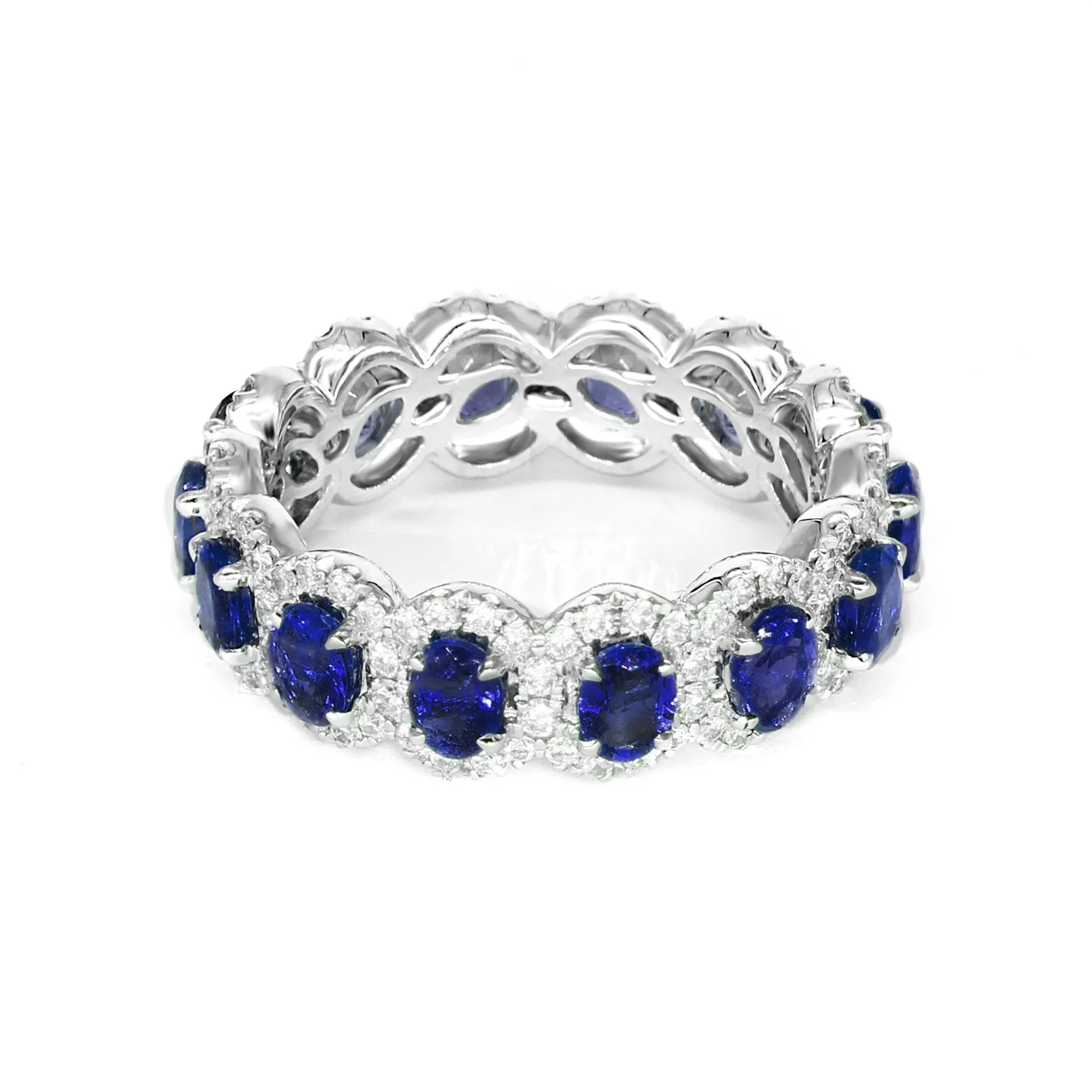 3.05 ct. Genuine Blue Oval Sapphire Eternity Ring