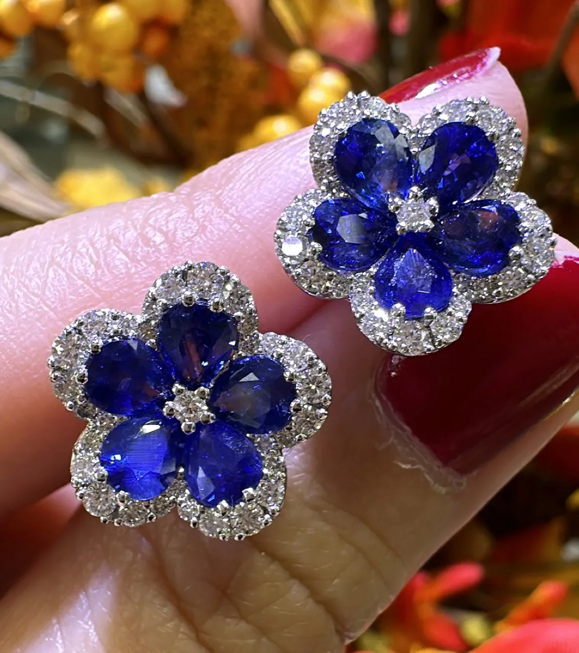 4.71ct tw Sapphire and Diamond Flower Earrings