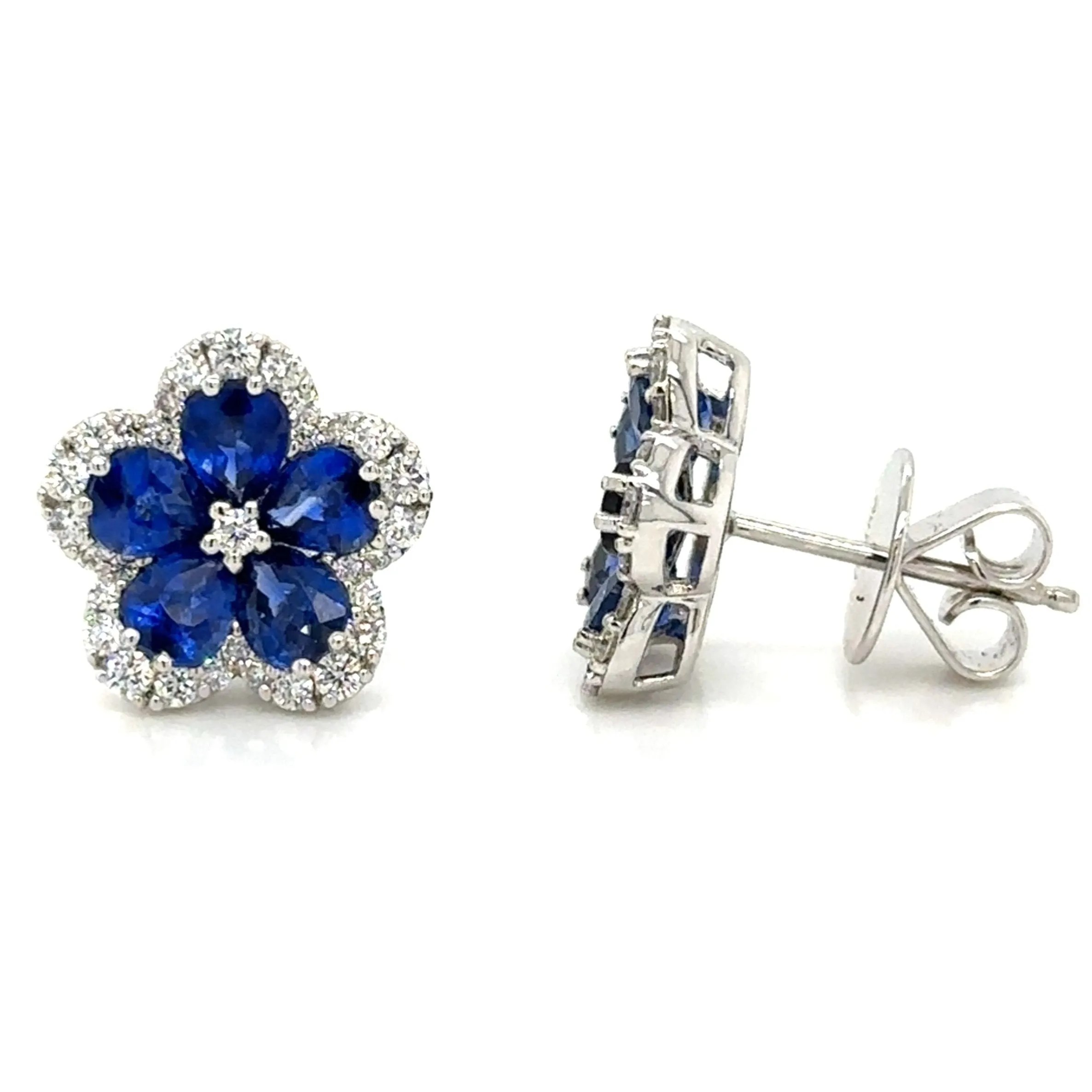 4.71ct tw Sapphire and Diamond Flower Earrings
