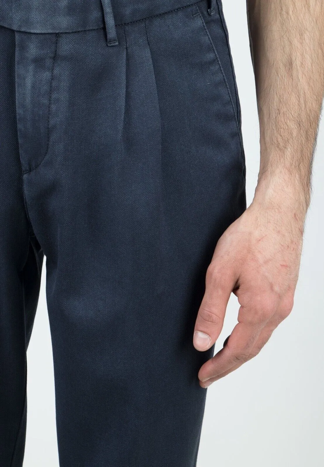 $495 ELEVENTY - Wool Blue Weathered Jacquard Micro Dart Slim Dress Pants- 34W