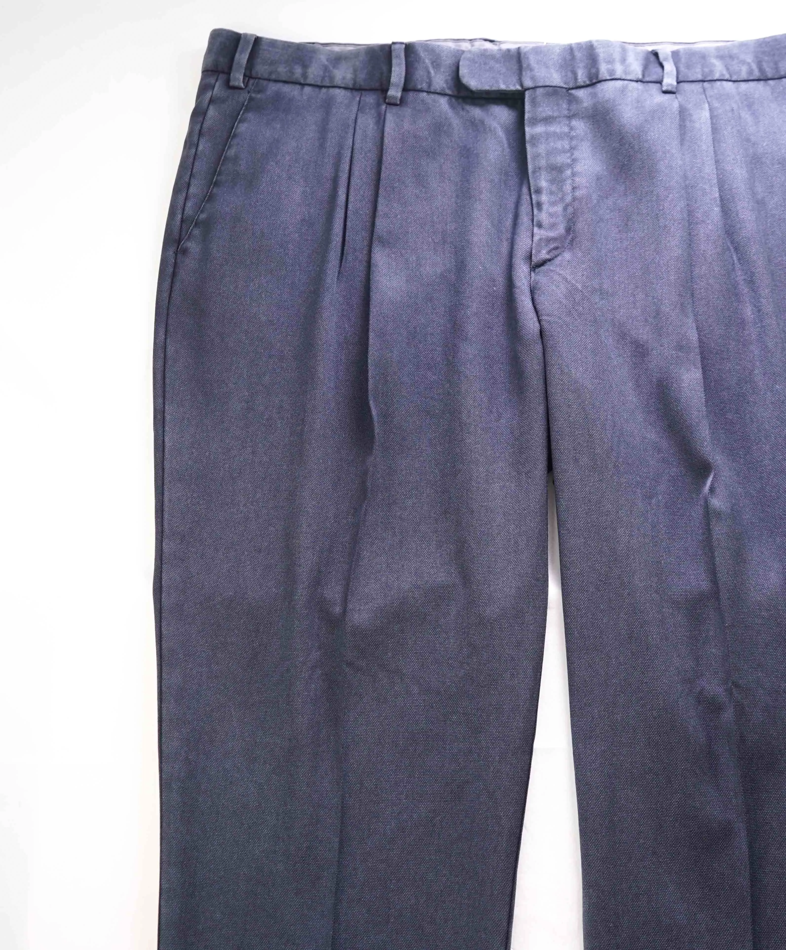 $495 ELEVENTY - Wool Blue Weathered Jacquard Micro Dart Slim Dress Pants- 42W
