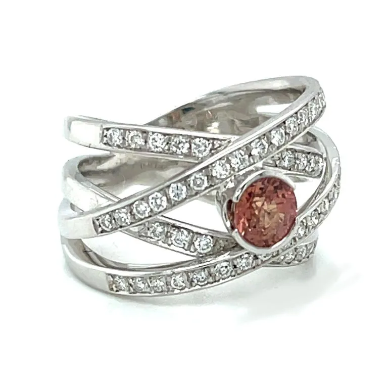 .60 ct. Padparadscha Sapphire, Diamond and White Gold Bezel Wraparound Band Ring