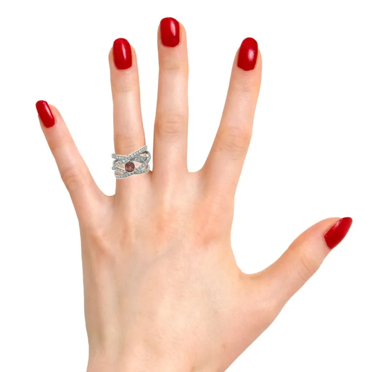 .60 ct. Padparadscha Sapphire, Diamond and White Gold Bezel Wraparound Band Ring