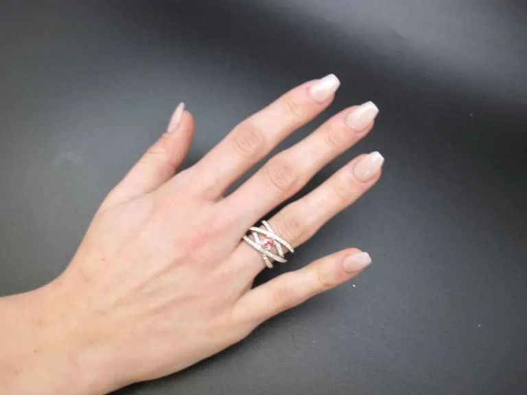 .60 ct. Padparadscha Sapphire, Diamond and White Gold Bezel Wraparound Band Ring