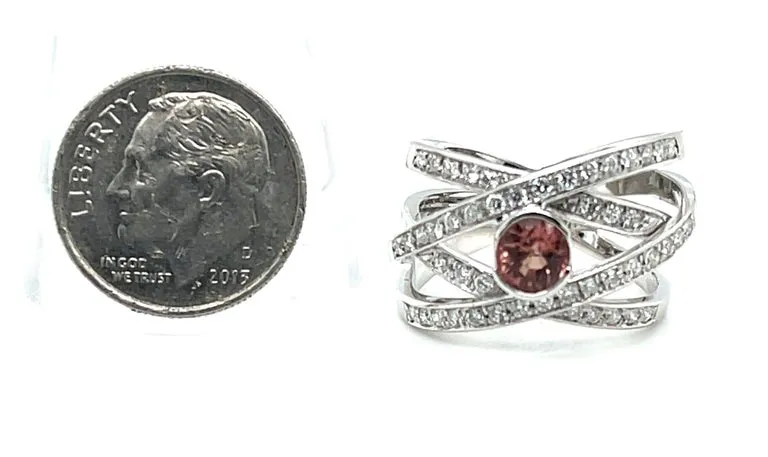 .60 ct. Padparadscha Sapphire, Diamond and White Gold Bezel Wraparound Band Ring