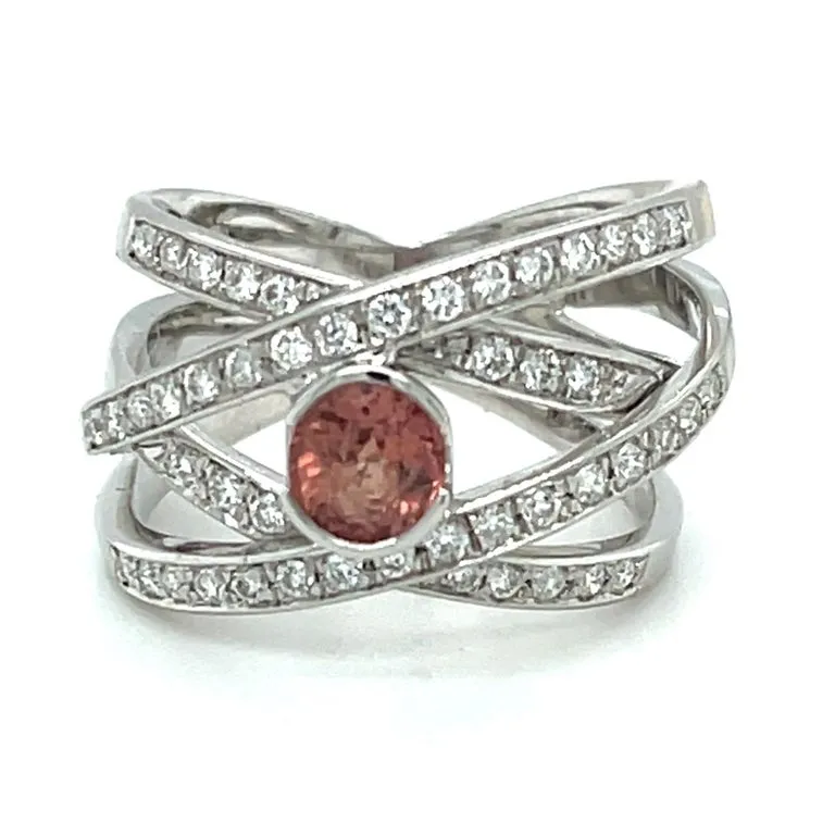 .60 ct. Padparadscha Sapphire, Diamond and White Gold Bezel Wraparound Band Ring