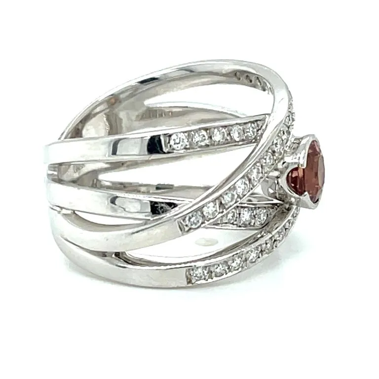 .60 ct. Padparadscha Sapphire, Diamond and White Gold Bezel Wraparound Band Ring