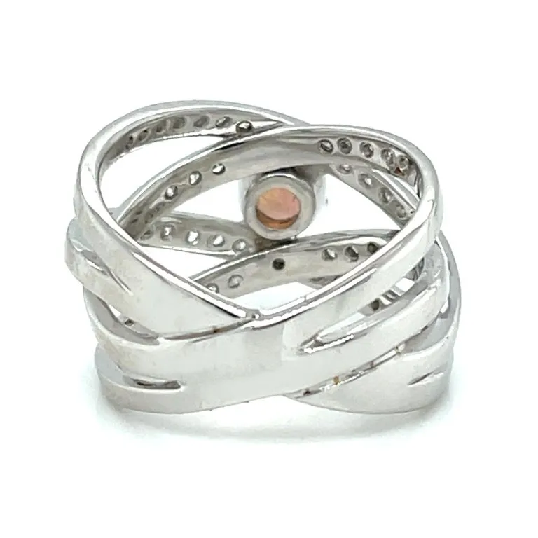 .60 ct. Padparadscha Sapphire, Diamond and White Gold Bezel Wraparound Band Ring