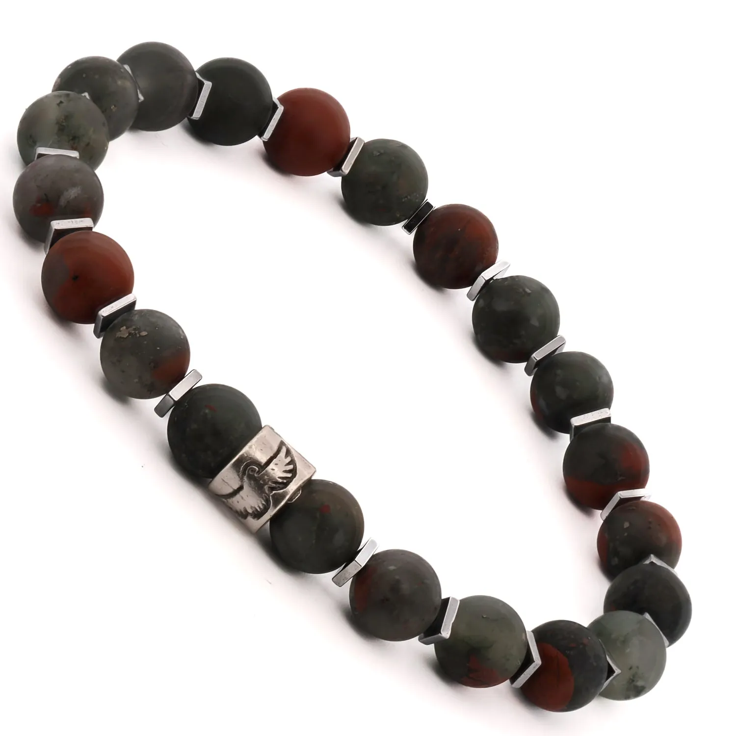 African Bloodstone & Silver Eagle Beaded Bracelet