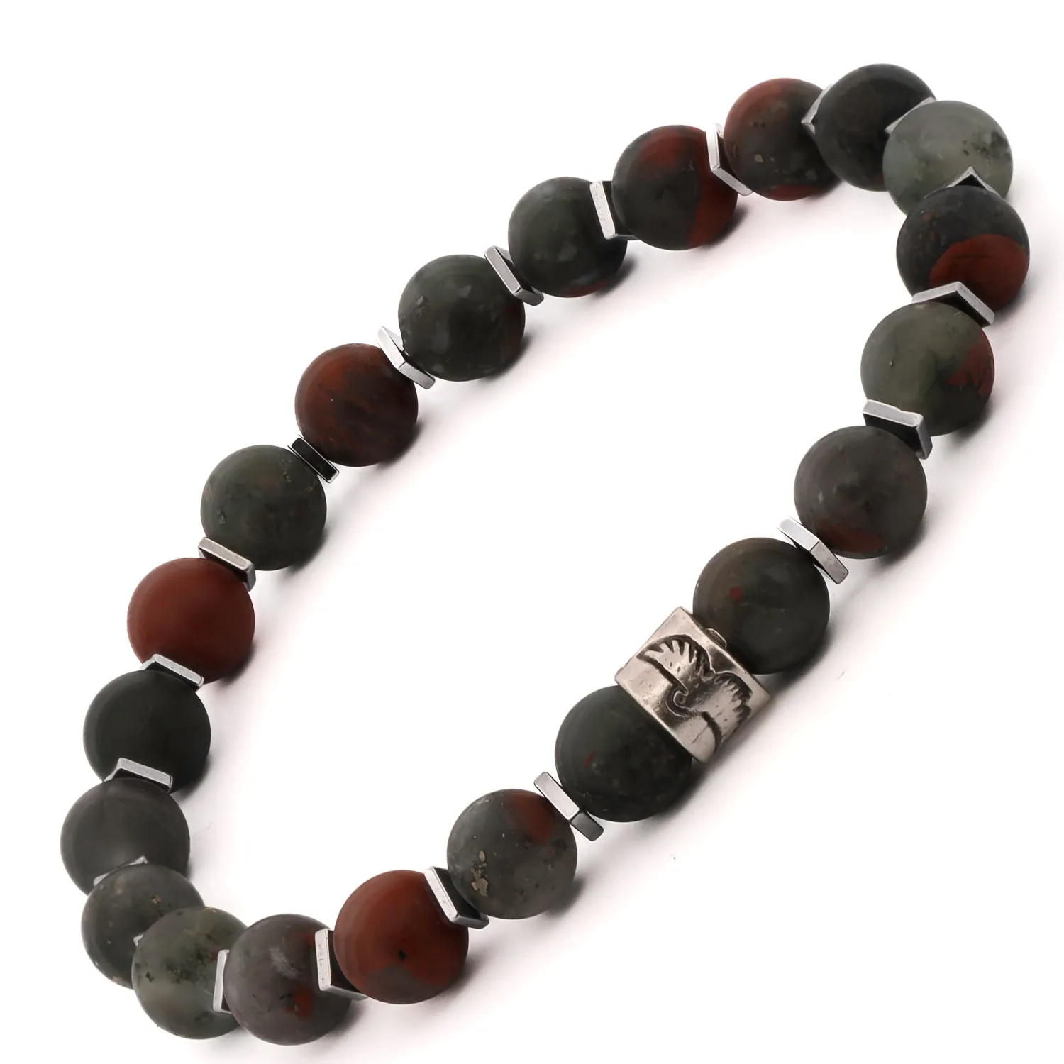 African Bloodstone & Silver Eagle Beaded Bracelet
