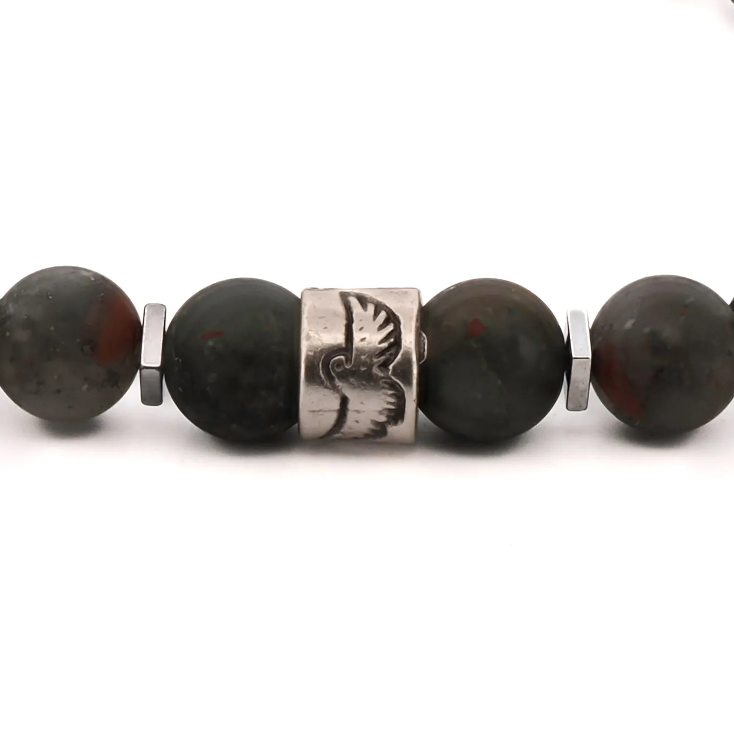 African Bloodstone & Silver Eagle Beaded Bracelet
