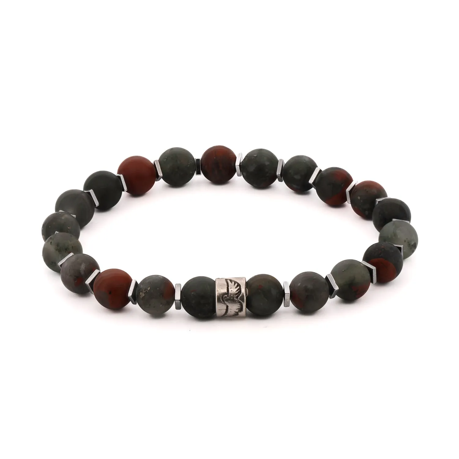 African Bloodstone & Silver Eagle Beaded Bracelet