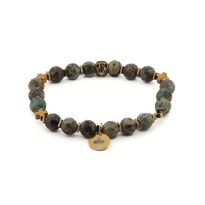 African Turquoise Gold Cross Charm Beaded Bracelet