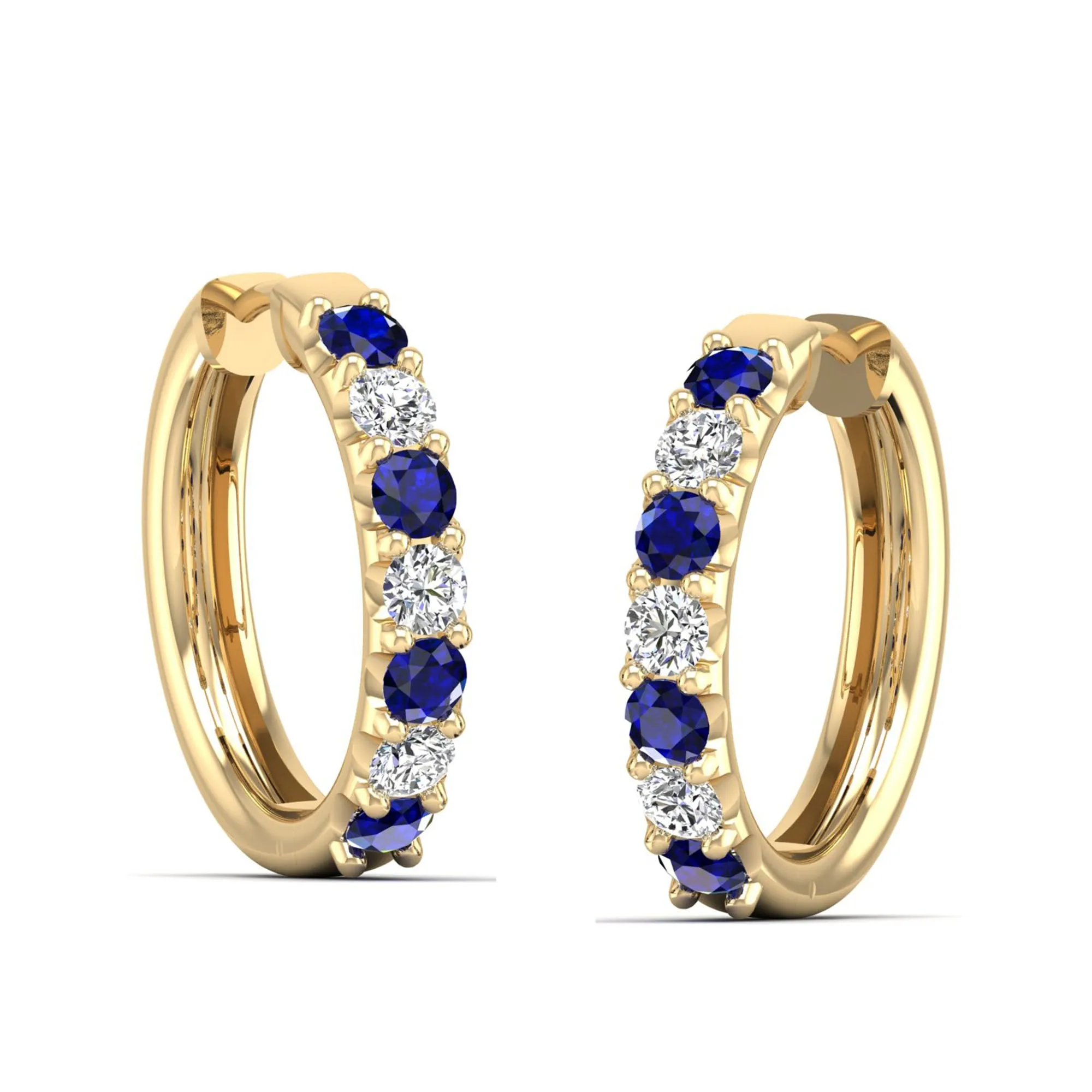 Alternating Sapphire and Diamond Hoops