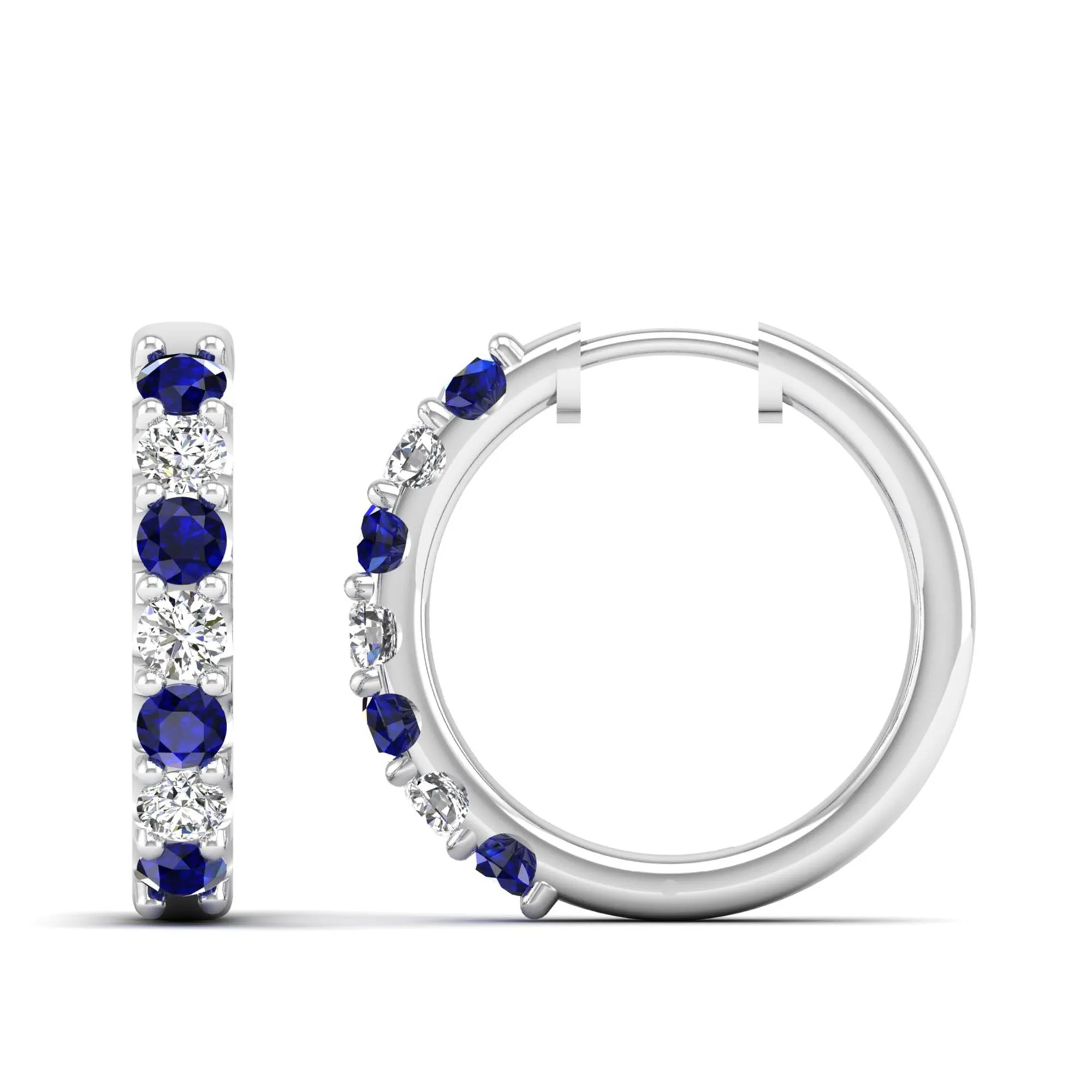 Alternating Sapphire and Diamond Hoops