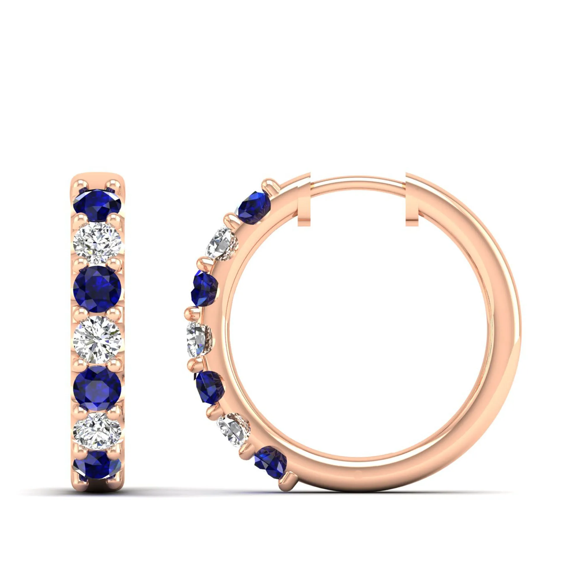 Alternating Sapphire and Diamond Hoops