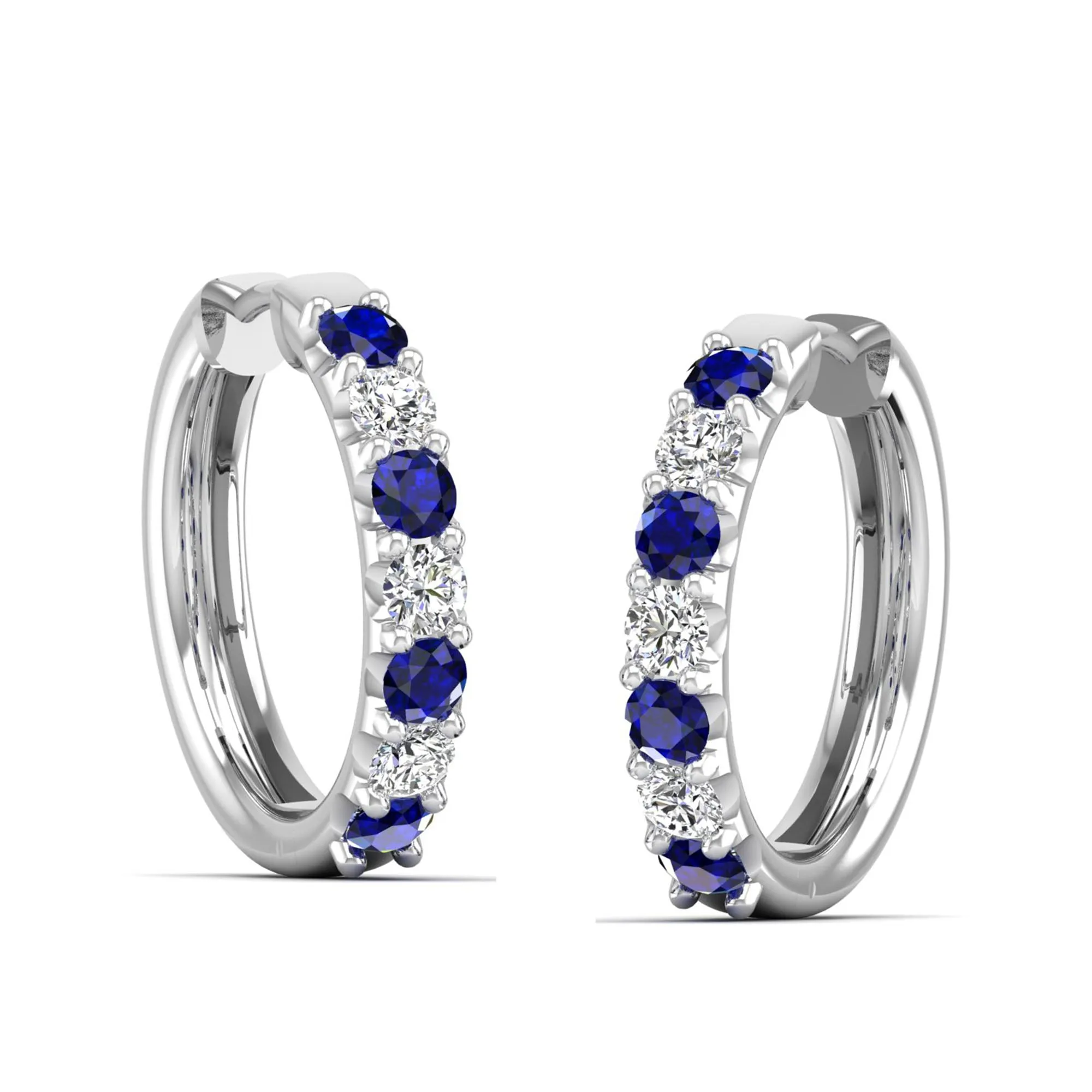 Alternating Sapphire and Diamond Hoops