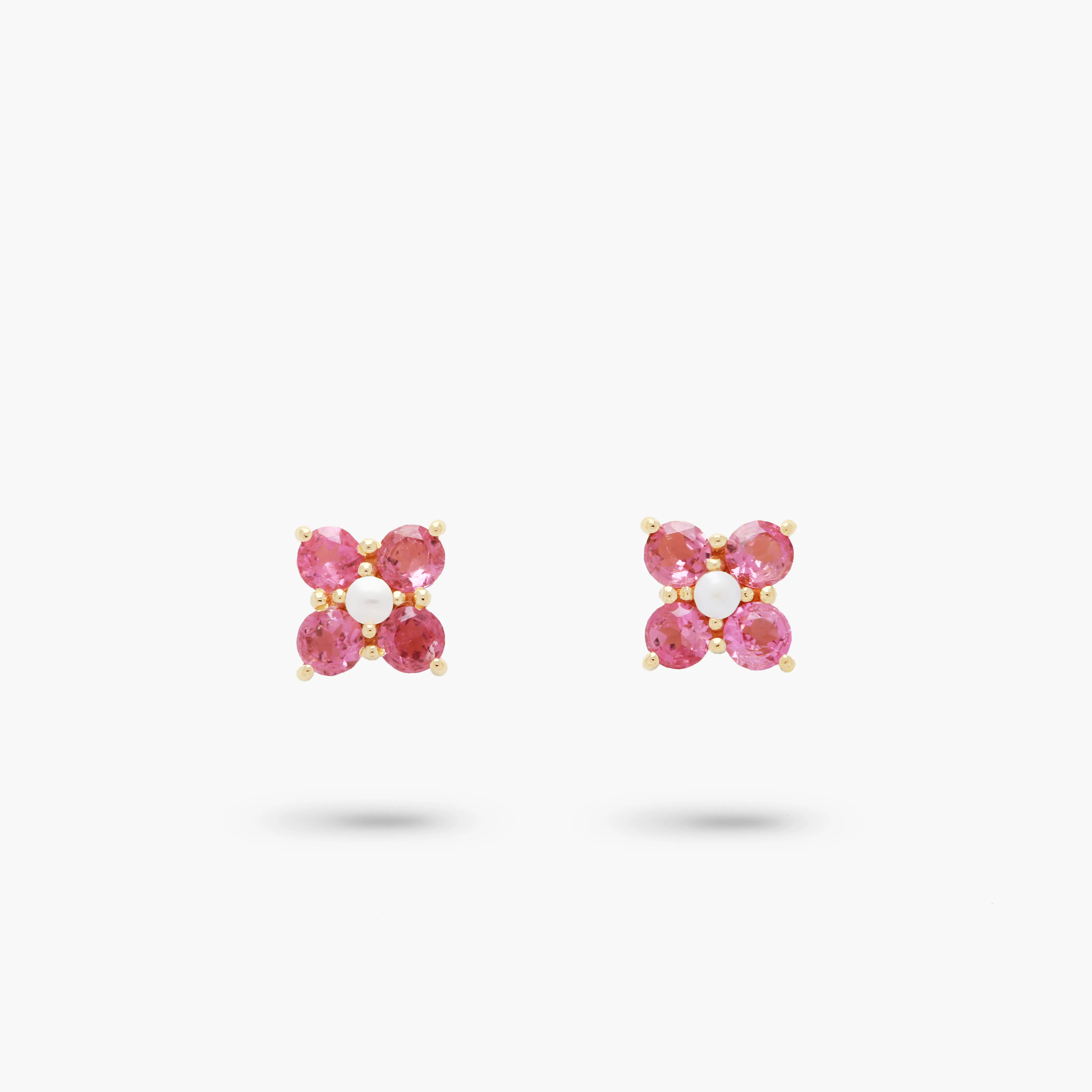 Amare Wear Pink Tourmaline and Freshwater Pearl Flower Stud Earring