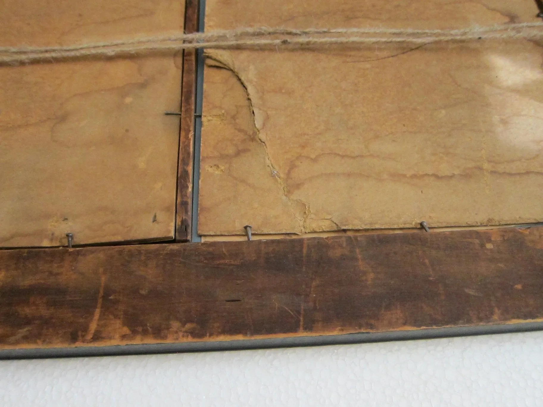 Antique Wooden Framed Long Triptych Hall Mirror