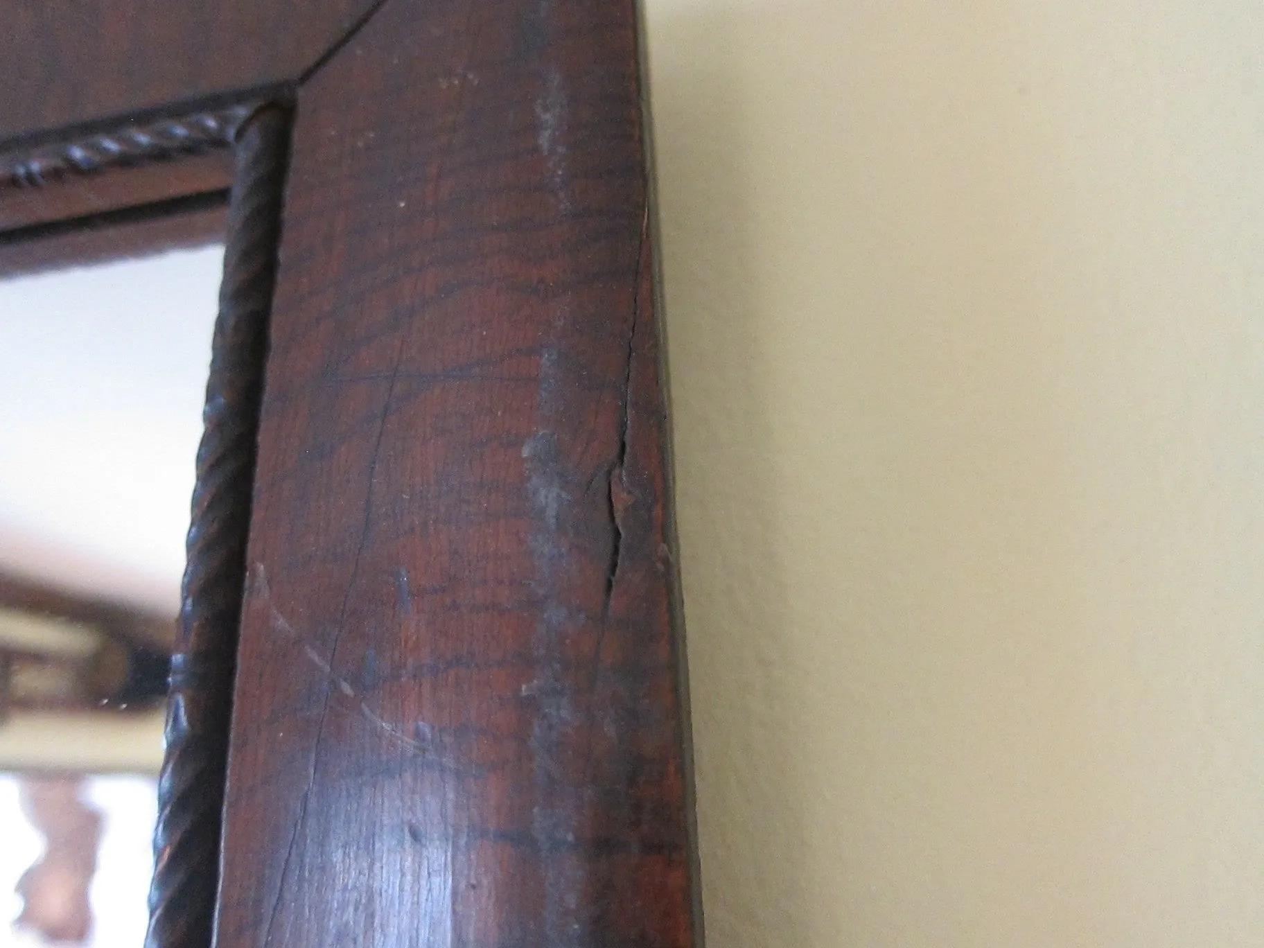 Antique Wooden Framed Long Triptych Hall Mirror